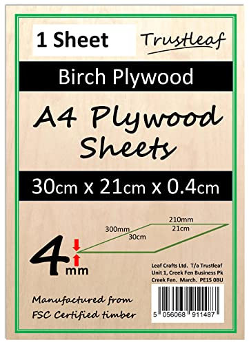 Compensato di betulla 4 mm A4 – 300 x 210 x 4 mm – (confezione da 1) – Laserable Low fumi E1 colla Ply...