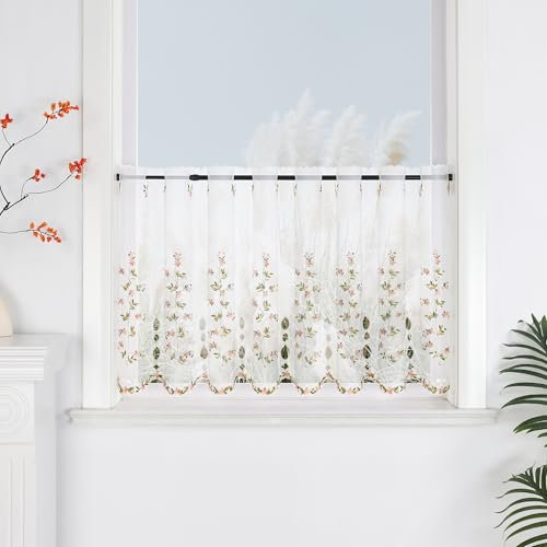 Yujiao Mao 1er Pack Halbtransparent Besticke Bunt Blumen Scheibengardine Küchen Vorhang Tür Gardine J15 HxB 30cmx150cm