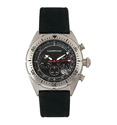Morphic M53 Series Men's Quartz Black Genuine Leather Silver Chronograph Watch w/Date MPH5301