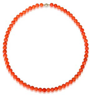 Vifaleno Collana in corallo naturale, rosso-arancio, rotonda, 6 mm, argento 925, 43 cm lang, Argento sterling, Corallo