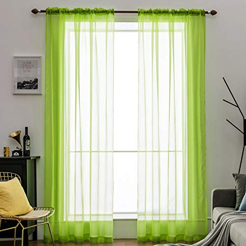 MIULEE 2er Set Voile Vorhang Transparente Gardine aus Voile Polyester Stangendurchzug Transparent Wohnzimmer Luftig Dekoschal für Schlafzimmer Hellgrün 245 x 140cm (H x B), Rod Pocket