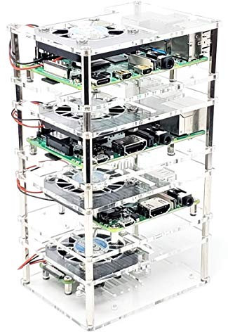 Micro Connectors Four (4) Layer Stackable Acrylic Raspberry Pi 3 Case for Model B B+ and Pi 4 Enclosure with Fan and Heatsinks - Clear (RAS-PCS46)