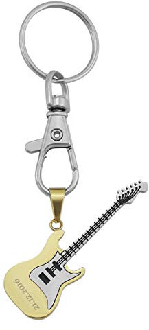 Hanessa Porte-clés personnalisé guitare électrique pour musicien | Porte-clés avec gravure en acier inoxydable doré | Cadeaux personnalisés pour maman papa | Pendentif clé texte nom date, Acier