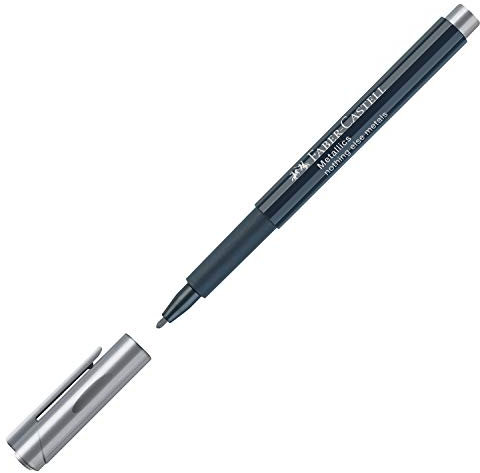 FABER-CASTELL 160751 - Metallics Marker mit Faserspitze, 1,5 mm Strichstärke, für viele Oberflächen geeignet, mit Metalliceffekt Nothing Else Metals in Silber