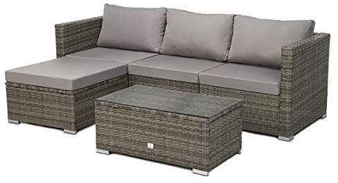 SVITA Queens Poly Rattan Sitzgruppe Couch-Set Ecksofa Sofa-Garnitur Gartenmöbel Lounge Schwarz, Grau oder Braun (Grau)