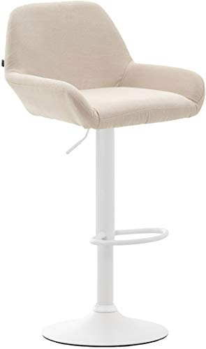 CLP Barhocker Braga Stoffbezug I Höhenverstellbarer Barstuhl Mit Metallgestell I Thekenhocker Mit Integrierter Fußstütze, Farbe:Creme, Gestell Farbe:weiß