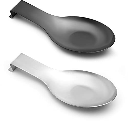 Stainless Steel Spoon Rest for Kitchen Counter Cooking Utensil Rest Spoon Ladle Holder for Stove Top Rust Resistant Large Size Spatula Rest Dishwasher Safe 9.61 x 3.74 Inch Black and Silver