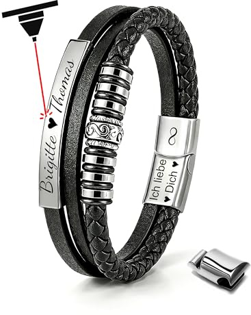 UNIQAL | Lederarmband Herren PLATE Mens Bracelet | Edelstahl, Echtleder | Etui Box Gratis