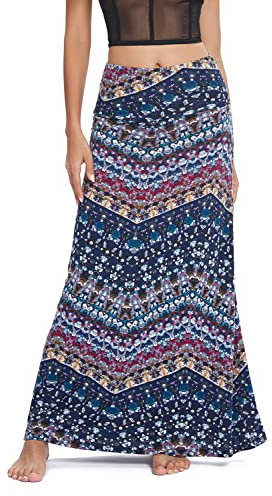 Urban CoCo Damen Stilvoller Spandex Bequemer Fold Over Flare Long Maxi Rock, 16, Mittel