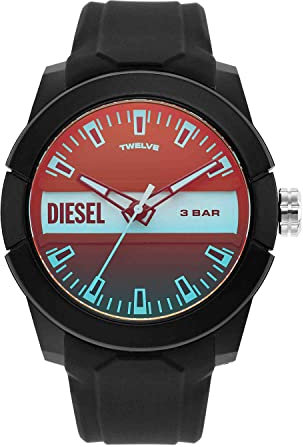 Diesel Double Up DZ1982 Montre à quartz pour homme avec bracelet en silicone Noir Taille 24