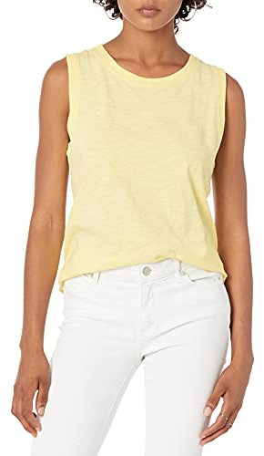 The Drop Nicole Camiseta sin mangas de estilo gimnasio de cuello redondo para Mujer, Amarillo pastel, 4XL Grande