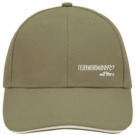 Huuraa Basecap Feuerwehrmann mit Herz Geschenk Olive/Beige Feuerwehrmann Accessoire