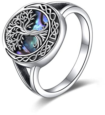 Tree of Life Sterling Silver Celtic Knot Rings With Abalone Shell Family Tree Jewelry Gifts for Women