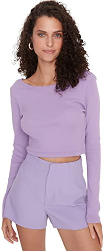 Trendyol Women's Rundhalsausschnitt Unifarben Regular Bluse Shirt, Black, XS