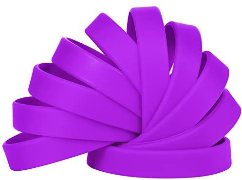LVNRIDS 100 pcs Silicone Wristbands 7 inch Rubber Bracelets Purple for Children and Teens, Sports Rubber Elastic Wristband Bracelet Bulk Gifts for Teacher Supplies Graduation Party Favors