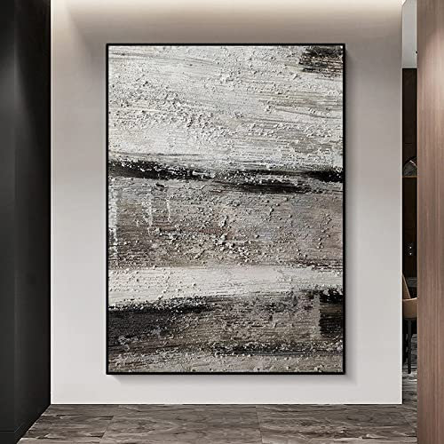 Ölbilder Auf Leinwand Handgemalt,100% Handgezeichnetes, Extra Großes, Stereoskopisches, Strukturiertes Messer-Gemälde, Schwarz-Weißes Und Graues, Modernes, Abstraktes, Ungerahmtes Acrylbild, Pop-