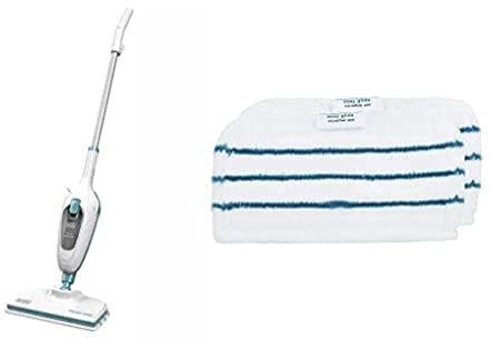 Bundle of BLACK+DECKER - Balai Vapeur avec Nettoyeur à Main et 5 Accessoires - FSMH13E5-QS + BLACK+DECKER - Lot de 2 Patins Multi Surfaces pour Balais à Vapeur - FSMP20-XJ