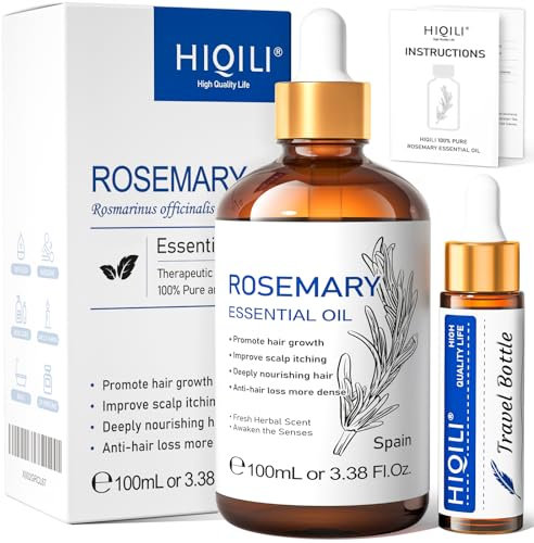 HIQILI Rosemary Essential Oil, 100% Pure Natural Therapeutic Grade, Use for Hair, Skin, Diffuser, Included a Travel Bottle - 100 ML