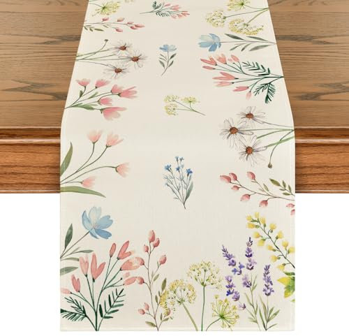 Artoid Mode Pflanzen Blumen Frühling Tischläufer, Saisonnal Sommer Küche Tisch Dekoration Drinnen Urlaub Party Dekor 40x100 cm