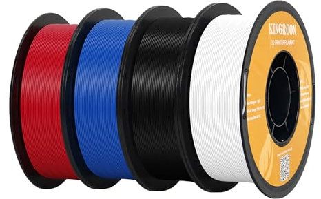 Kingroon PLA Filament,PLA Filament 1.75,3D Drucker Filament Maßgenauigkeit +/- 0,03 mm, 1-kg-Spule (2,2 lbs), PLA 4 kg Filament PLA Schwarz+Weiß+Rot+Blau Filament-3D-Druck Materialien