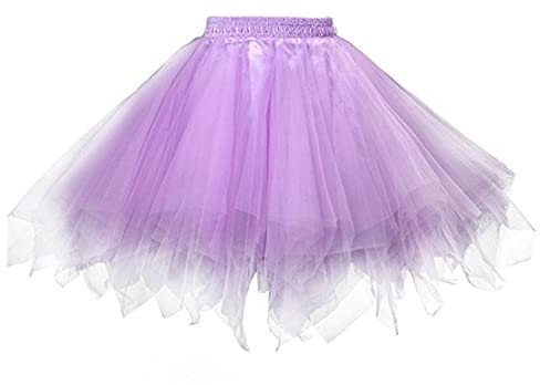 Damen Karneval Kostüm Tüllrock 50er 80er Puffy Tüllrock Tutu Rock Erwachsene Petticoat Ballett Cosplay Cosplay Prom Abendkleid.Geschenkzubehör (Lavendel, M)