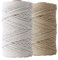 LEDENT Makramee Garn (3mm, 2 x 120M, Set 2 Farben, Ecru & Sand) - Doppelt gedrehtes Seil aus 100% Recycelter Baumwolle zum Basteln - Dickes Makramee Garn für kreative Projekte