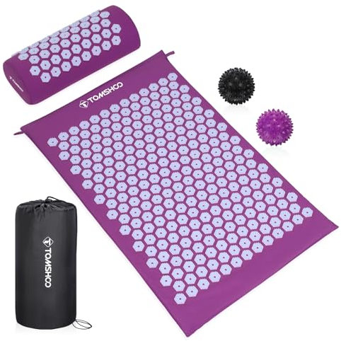 TOMSHOO Shiatsu, Tappetino da Massaggio per Agopuntura, Con Cuscino per la Testa e 2 Palline da Massaggio, Borsa, per Alleviare il mal di Schiena, la testa, Alleviare la Tensione