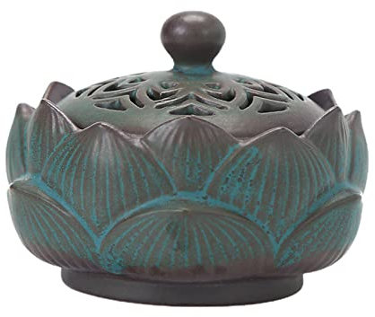 zhongguoqiaomao Encensoir Lotus Brûleur Vintage Mini Céramique Fumée Brûleur Cône Encensoir Cadeaux d'anniversaire Noël Décoration de Bureau et Maison Rouge Cuivre Brûle-Encens Petit