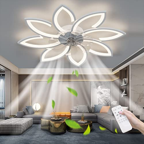 Leise Deckenventilator Mit Light, Deckenventilator Und Beleuchtung Ventilatorlicht Dimmbare Farbe Helligkeit 70W Kreative Acryl- Blumenform Deckenleuchte Mit Ventilator Lampe