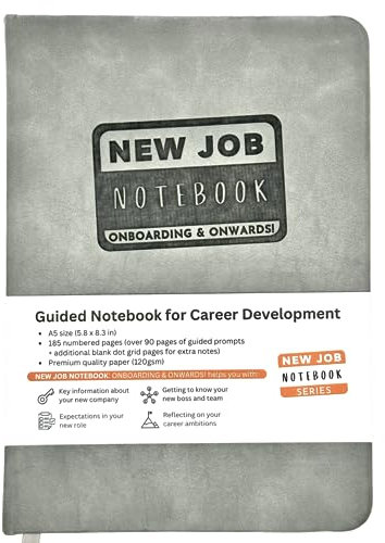 New Job Notebook Onboarding & Onwards! - Für Geschäfts-/Büro-Profis, A5 Größe (14,7 x 21,1 cm), 185 nummerierte Seiten, 120 g/m², kein Durchlaufen, gebundenes Tagebuch, persönlicher Organizer, grau