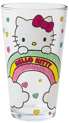 Silver Buffalo Sanrio Hello Kitty Rainbow Clear Glitter Pint-Glas, 473 ml