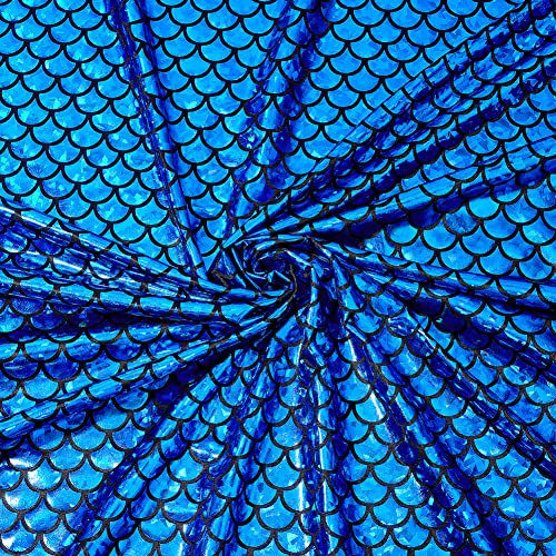 FINGERINSPIRE Meerjungfrauenschuppen Stoff 100x150 cm Blau Glitzerndes Hologramm Elastan Meerjungfrauen Druck Fischschuppen 2 Wege Stretch Meerjungfrauen Fischschuppen Stoff Zum Kleidung