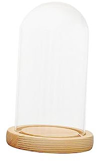 kowaku Glasglocke, Glockenglas, Holzsockel, Mehrzweck-Aufbewahrung, runder Dessertdeckel für Zuhause und Büro, 7 x 12 cm