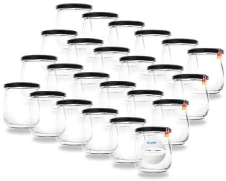 Flaschenbauer 417ml Premium Einmachgläser, 24 x vielseitige Konservengläser mit TO82 Twist-Off Deckel, inklusive Etiketten - für Marmeladen, Honig, Obst, Gemüse - Diverse Farben & Sets [Schwarz]