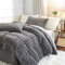 Nyescasa Plüsch Bettwäsche 135x200 4teilig Winter Warme Flauschige Biber Flanell Fleece Grau Gestreift Wende Winterbettwäsche Set Mädchen Bettbezug mit Reißverschluss und 2 Kissenbezug 80x80cm