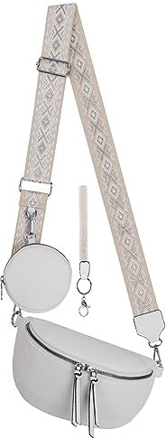 Bauchtasche Umhängetasche Crossbody-Bag Hüfttasche Kunstleder Italy-Design (White)