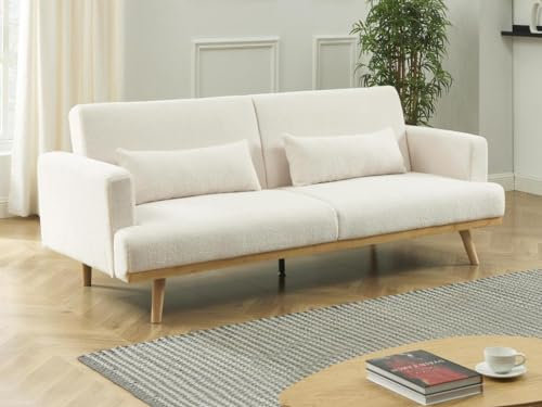Vente-unique-Klappsofa 3-Sitzer mit Schlaffunktion - Bouclé-Stoff - Weiß - ESME