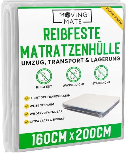 My Moving Mate Matratzenhülle 160 x 200 cm für Umzug und Lagerung – Schutzhülle für Matratzen 160x200 – Matratzenhülle Aufbewahrung – Robuste, Wiederverwendbare, Reißfeste Matratzentasche