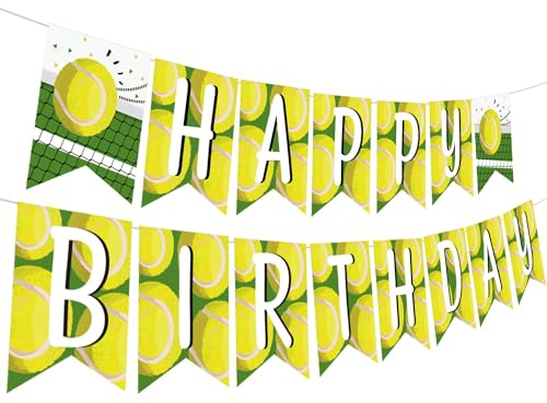 Tennis Happy Birthday Banner – Sportthema Tennisspieler Geburtstag Girlande Wimpelkette Zubehör Tennis-Enthusiasten Geburtstag Party Dekorationen Tennisball Party Dekor für Männer Jungen Erwachsene