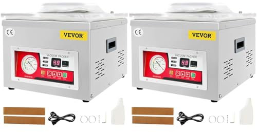VEVOR Vakuumierer DZ-260A Kompakter Profi-Kammervakuumierer 180W Motor 6,5 cbm/h Vakuumiergerät 33x25cm Dichtungsgröße Geeignet für Haushalten Supermärkten Lebensmittelfabriken, Silber (Packung mit 2)