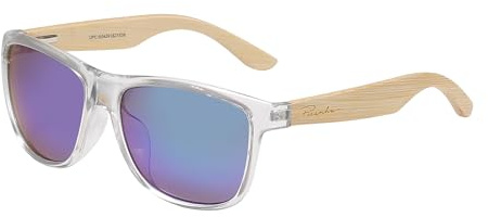 Piranha Eyewear Hardy Clear Square Lunettes de soleil en bambou avec verres miroir bleu