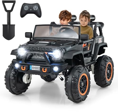 Maxmass 24V Kids Ride on Car, 2-Seater Children Electric UTV with Remote Control, Lights, Music, Horn, USB, MP3 & Slow Start, Toddler Battery Powered Toy Car for 3 Years Old+ Boys Girls (Black)