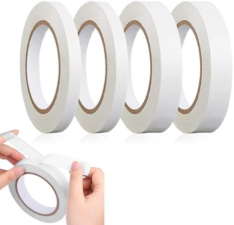 OBYJCA 4 Rolls Double Sided Tape, Multipurpose Adhesive Sticky Tape, Double Sided Sticky Craft for DIY Craft, Gift, Photos, Documents, Card Making-4Roll(Wide 0.31inch/0.6inch, 15m Long)