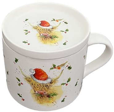Set Tasse und Untersetzer aus Porzellan – Jan Pashley Highland Coo Noël