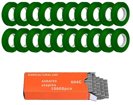 gudong 20 Rollen Gemüseband, mit 10000pcs Klammern, Landwirtschaft Garten Bindemaschine Bandzange Tapetool, Bandrollen für Pflanzenbindemaschine, Pflanzenbinder, Bindezange für Pflanzen, Baumband