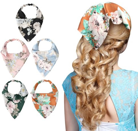 5 Stück Bandana Damen,kopftuch damen sommer,haartuch,Boho Stirnband Schals Blume Drucken Haarband,Chiffon Haarbänder mit Elastischen Haarzubehör für Damen und Mädchen Sommer