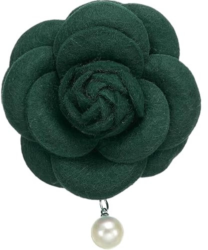 Broches en Forme de Fleur de Camélia, Broches Vintage en Tissu avec Perles Artificielles, Élégantes Épingles Florales pour Femmes, Chapeau, Robe, Chemise, Cravate, Violet (Vert foncé)