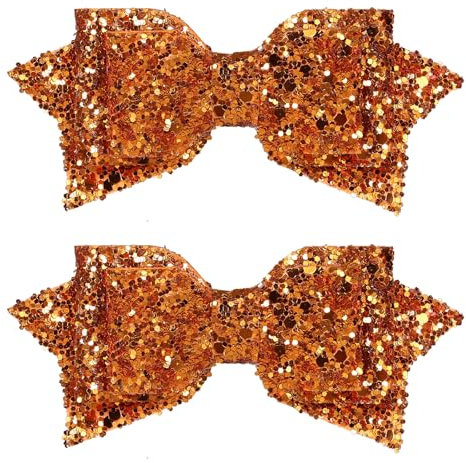 Pinces à cheveux orange pailleté de 10,2 cm - Jolies barrettes crocodiles brillantes pour tout-petits, adolescentes, filles, école, enfants, Thanksgiving, Halloween, Noël
