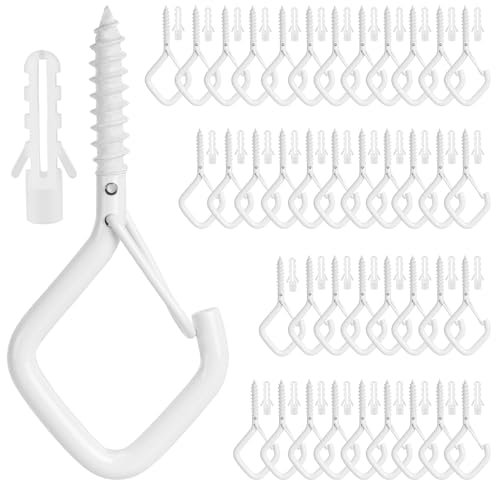 Screw In Hooks,40PCS White Screw Hooks,Cup Hooks,Ceiling Hooks,Cup Hooks Screw In,Hook Screws,Screw Hooks For Hanging,Net Curtain Hooks,Fence Hooks For Outdoor Lights,Cup Hooks Screw In Outdoor Garden