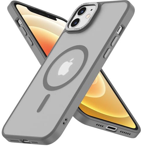 Cokwi Magnétique Coque pour iPhone 12, 12 Pro (6,1 Pouces), Compatible with MagSafe Antichoc Ultime – Magnétisme Puissant et Protection Militaire -Etui Translucide Mat - Gris